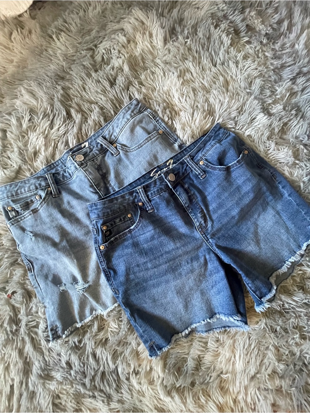 Seven7 Women's Denim Cutoff Shorts - Light Blue & Medium Blue